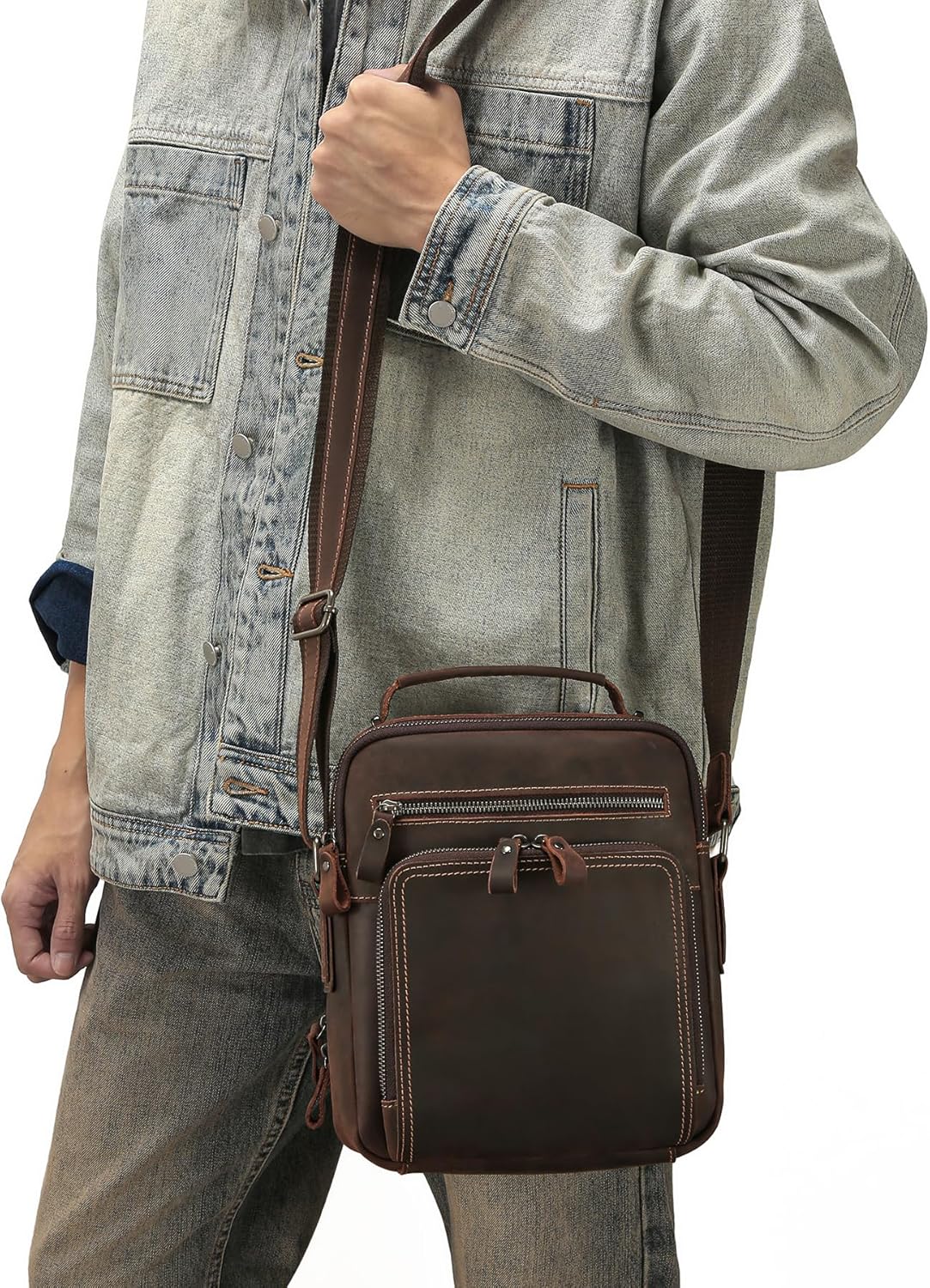 Genuine Leather Small Messenger Bag for Men Vintage Shoulder Crossbody Bags for Work Business Travel