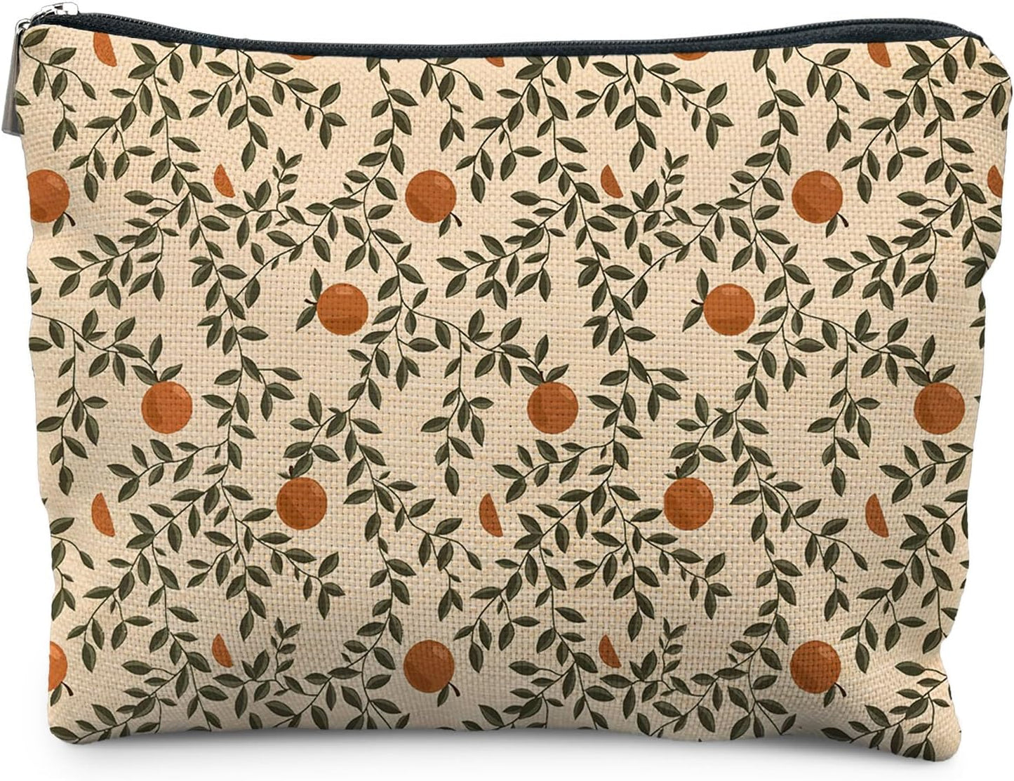 Vintage Citrus Orange Makeup Bag, Boho Botanical Cosmetic Bags for Women, Fruit Makeup Bag, Fruit Lover Gifts, Orange Gifts for Women Cosmetic Bag Toiletry Bag