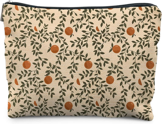 Vintage Citrus Orange Makeup Bag, Boho Botanical Cosmetic Bags for Women, Fruit Makeup Bag, Fruit Lover Gifts, Orange Gifts for Women Cosmetic Bag Toiletry Bag