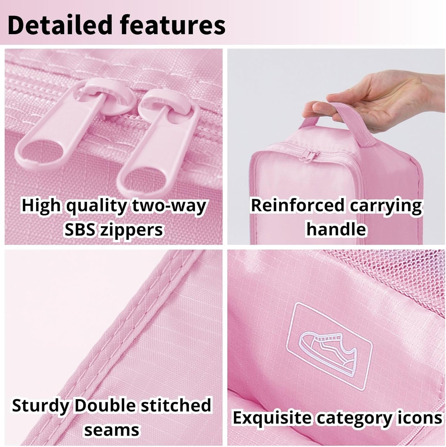 tianzong Travel Shoe Bag with Handle Holds 2 Pairs of Shoes, Shoe Packing Cubes for Travel (Pink, 2 Pack)