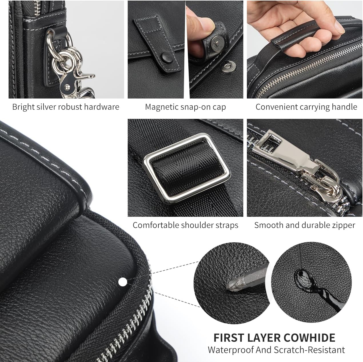 Augus Leather Small Messenger Bag For Men Crossbody Handbag Shoulder Sling Travel Bags for Men Purse Daypack Magnetic Buckle