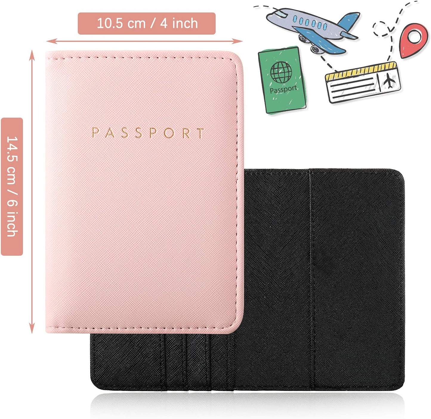 Frienda 2 Pieces Bridal Passport Covers Holder Waterproof Leather Holder Covers Travel Wallet Passport Case for Women and Men
