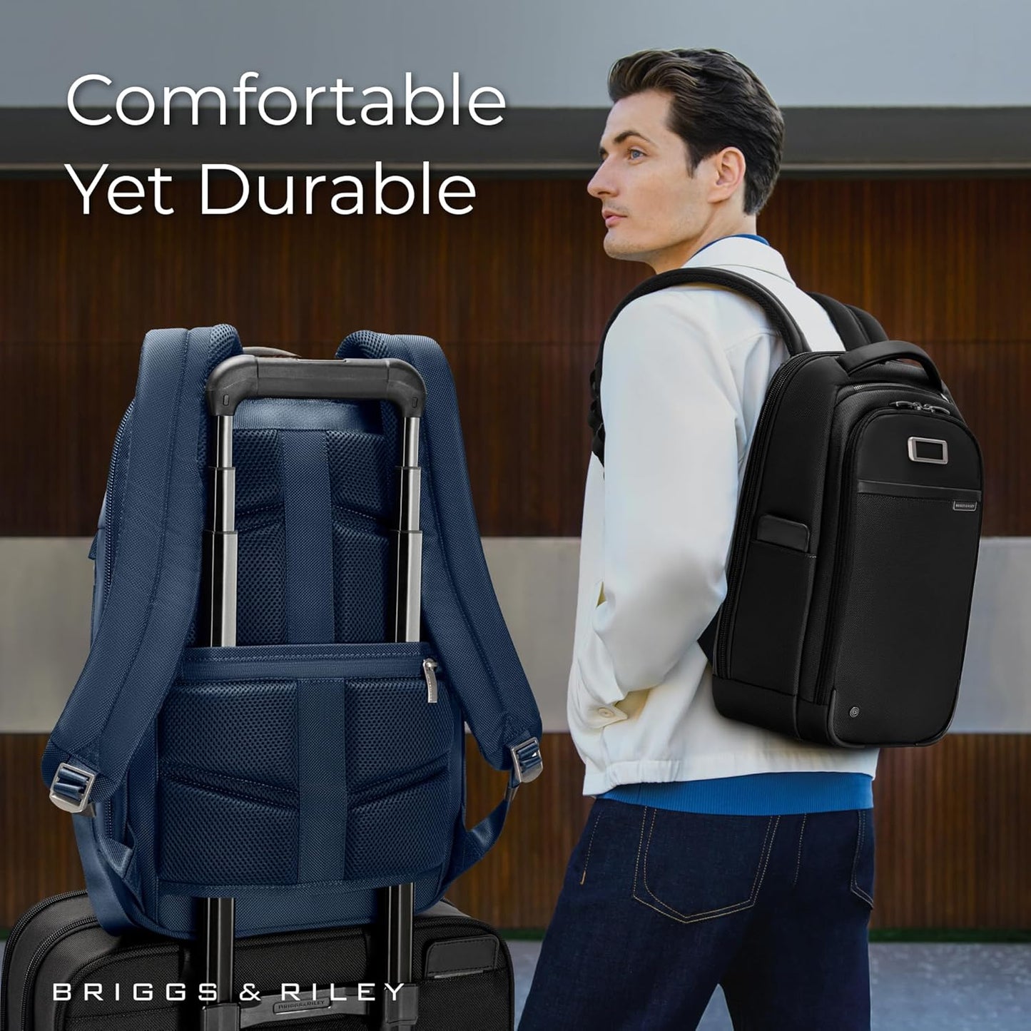 Briggs & Riley Slim Backpack for Women & Men - Laptop Backpack, For Work & Travel, Carry On Size, Lightweight & Durable, Padded Straps, Fits up to 14" Laptop - @work Collection, Navy
