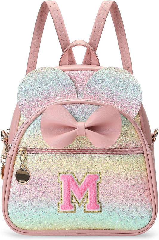 Christmas Birthday Gift for 2 3 4 5 6 7 8 9 10 Year old Girls Personalized Initial Mini Backpack Purse for Toddler Kids-Shine-M