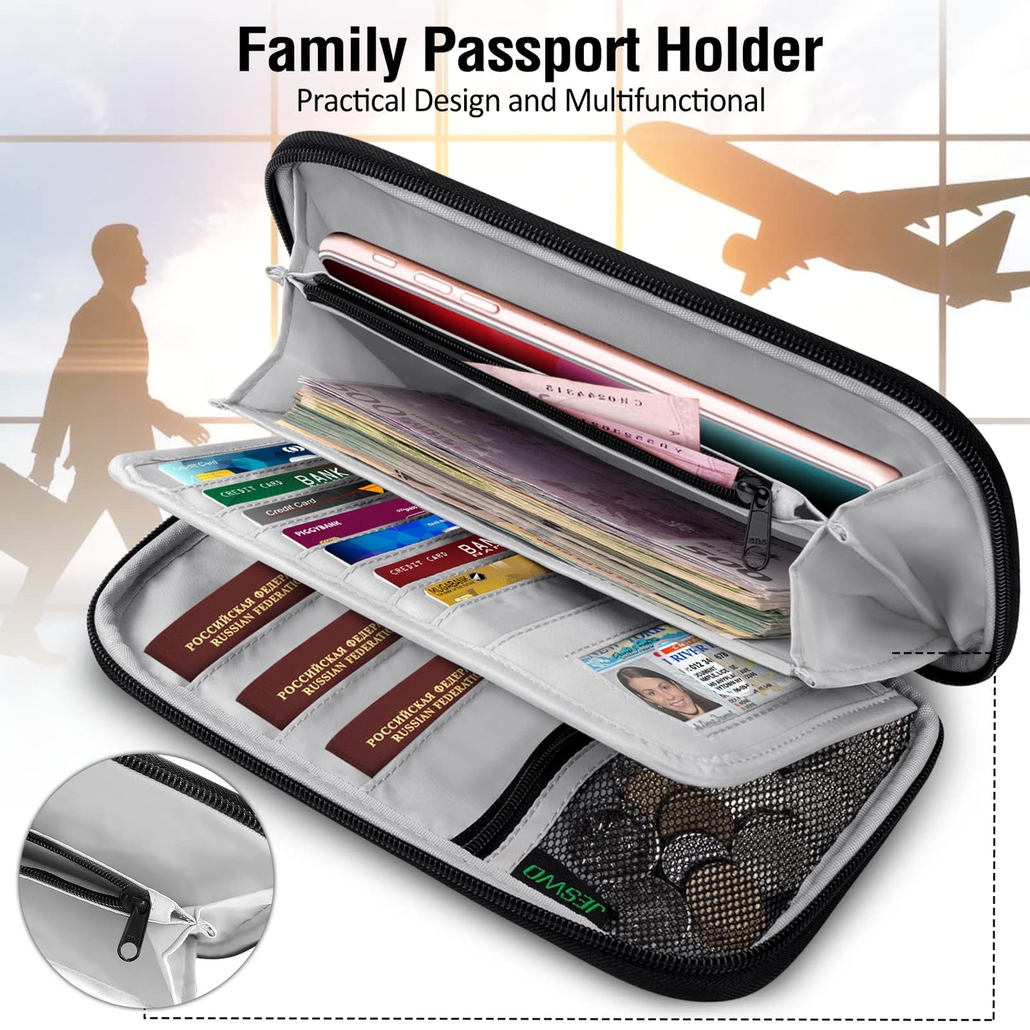 BKNOOU Passport Holder Family Rfid Blocking Travel Document Organizer,Travel Passport Wallet