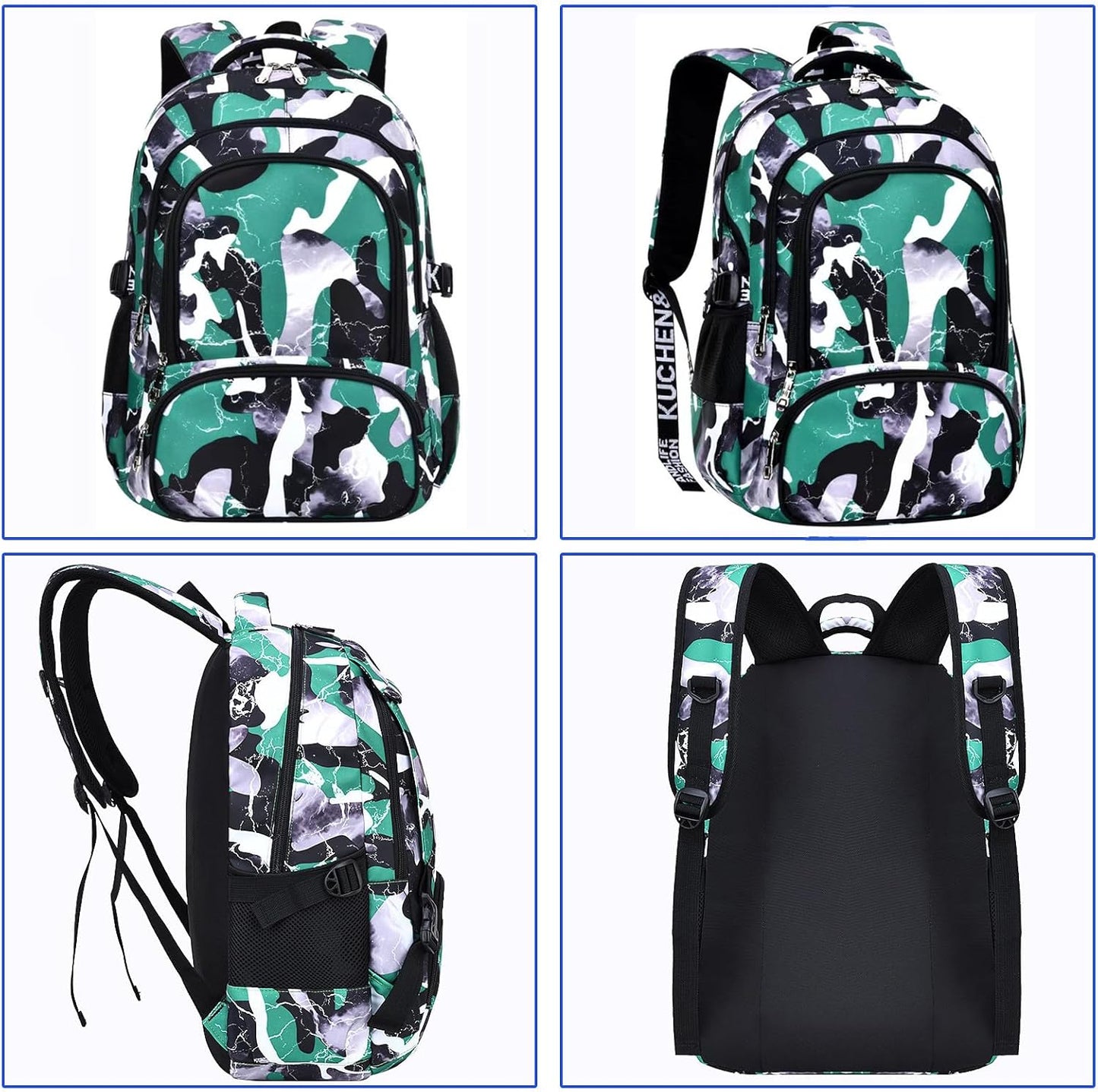 Camo Backpack for Kids, Lightweight Camo Backpack Elementary Middle School Backpack Water Repellent Bookbag (Camo Green 2 in 1)