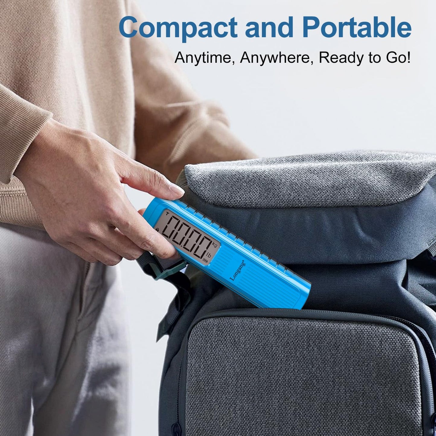 Battery-Free Digital Luggage Scale, 110lbs/50kg Portable Handheld Hanging Scale for Luggages, Suitcases, Backpacks & Bags, Easy Weighing for Travel, No Need Batteries (Blue)