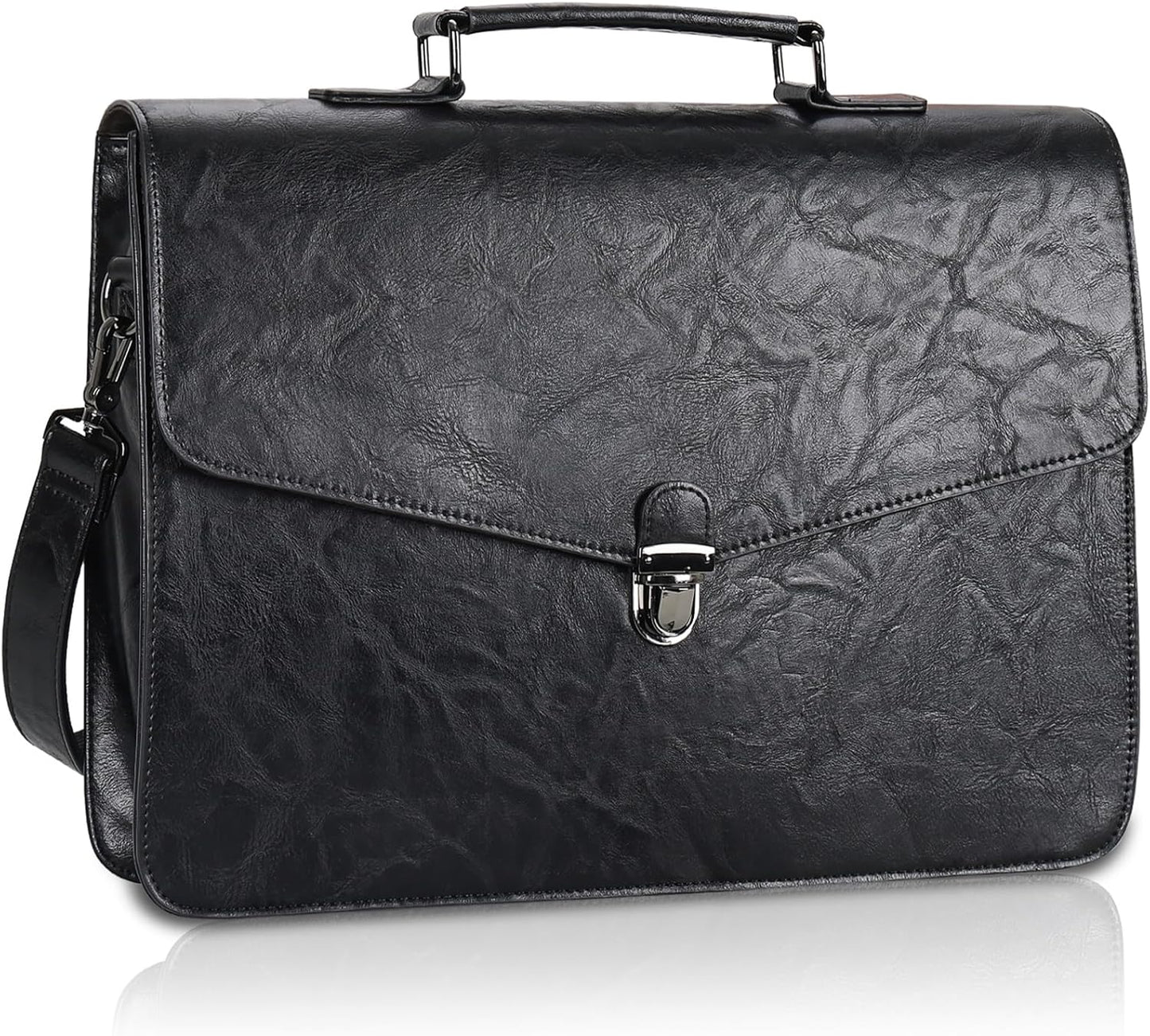 ESTARER Mens Leather Briefcase 17.3 Inch Laptop Messenger Bag, Water-Resistant Computer Messenger Shoulder Bag for Work/Office/College, Black