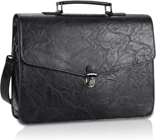 ESTARER Mens Leather Briefcase 17.3 Inch Laptop Messenger Bag, Water-Resistant Computer Messenger Shoulder Bag for Work/Office/College, Black