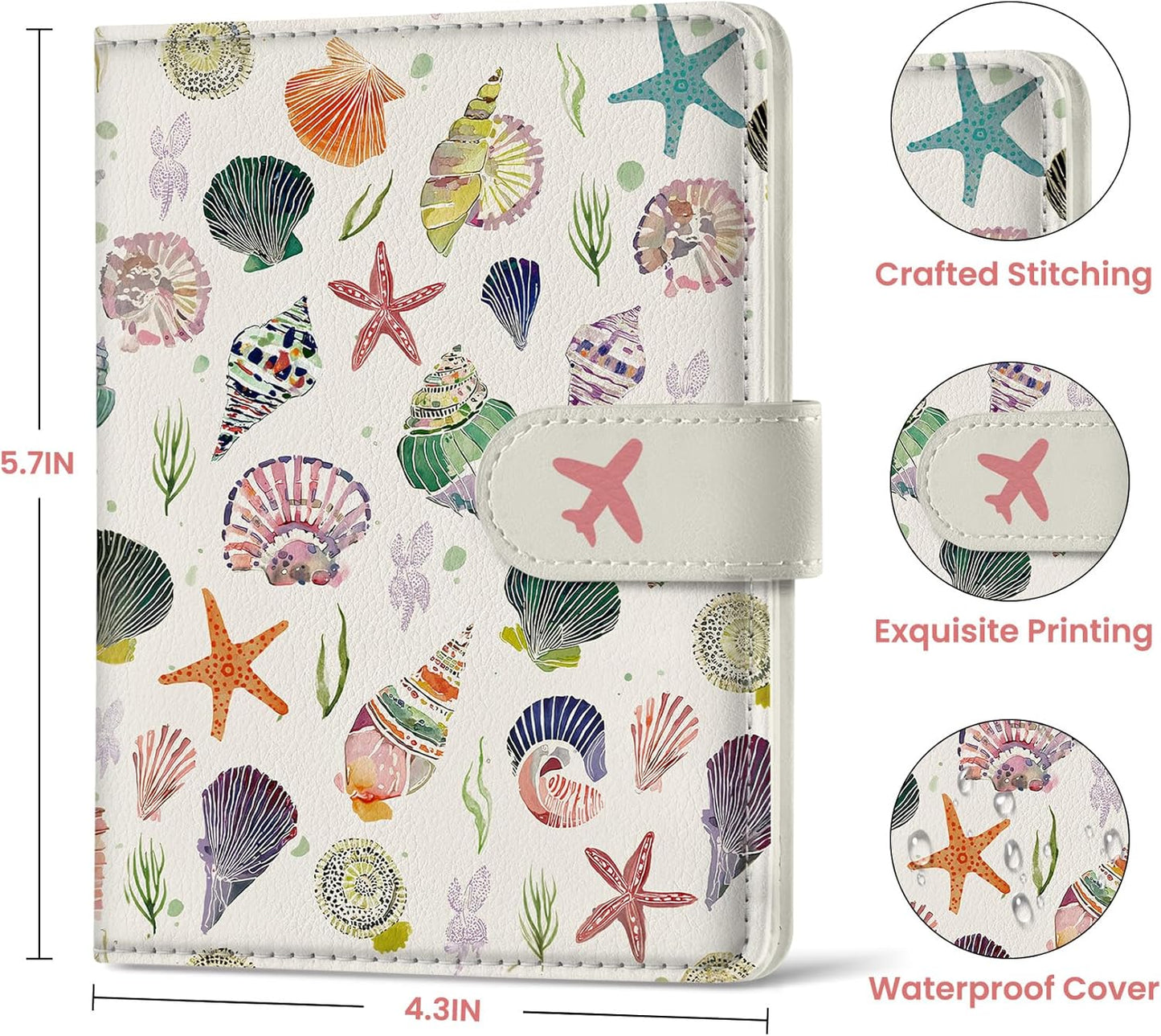 Passport Holder for Travel Essentials, RFID Blocking Leather Cover Wallet with Magnetic Closure, Aesthetic & Cute Passport Book Case for Women and Men - Seashell