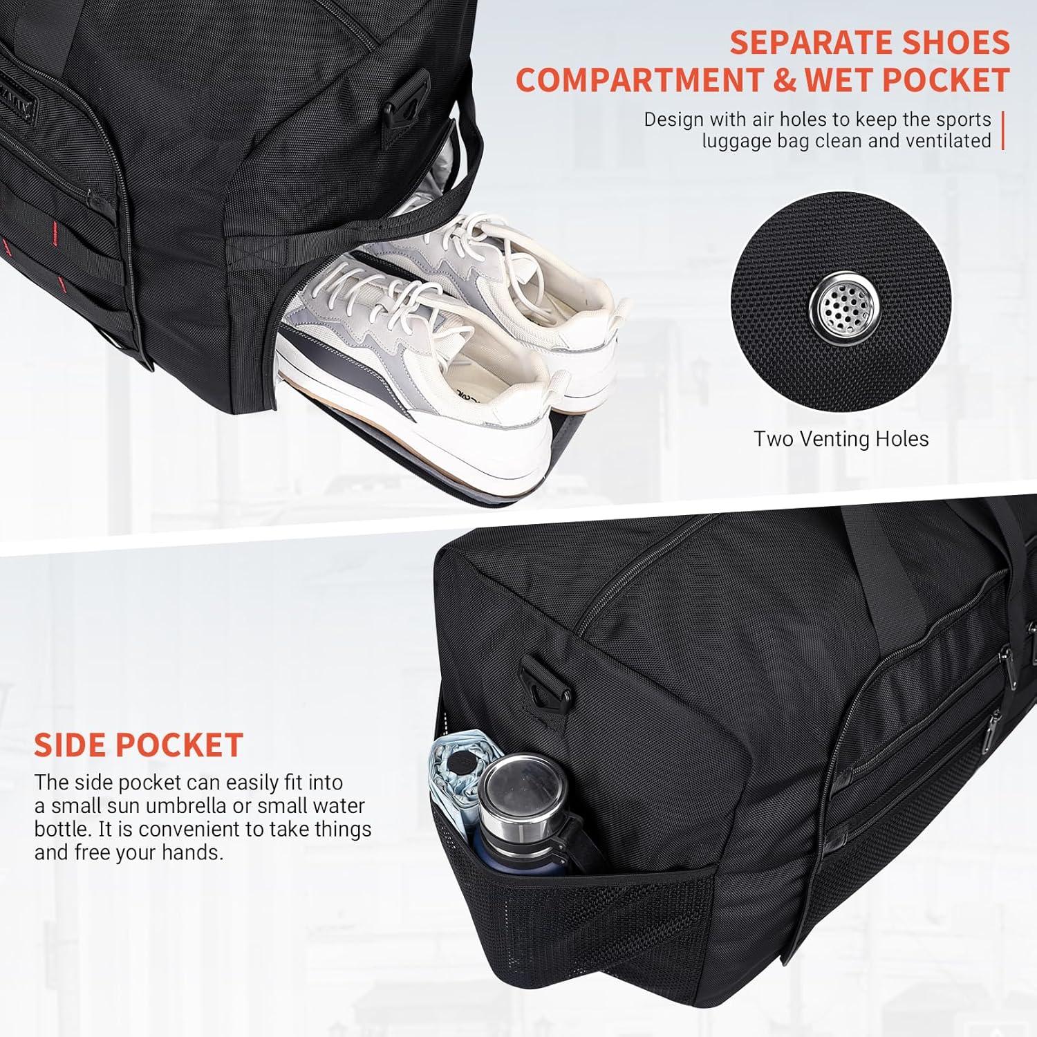 WITZMAN Foldable Duffle Bag for Travel 65L Lightweight Packable Duffel Bag with Shoes Compartment