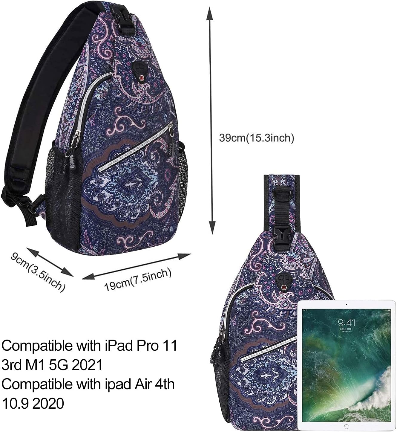 MOSISO Sling Backpack,Travel Hiking Daypack Pattern Rope Crossbody Shoulder Bag, Navy Blue Base Totem Texture