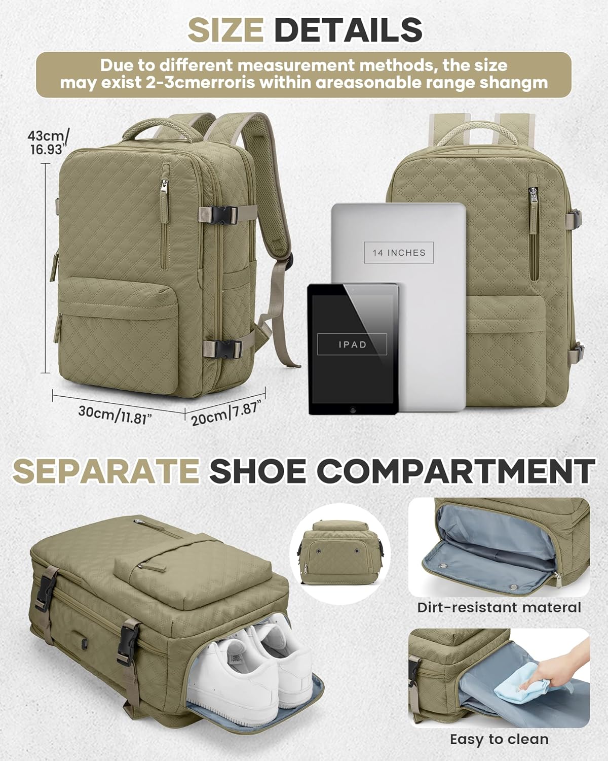 Travel Vacuum Storage Backpack with Air Pump Vacuum Seal Compression Space Saver Bags Clothing Vacpack 18x14x8 inches Travel Bag Carry on Personal item Laptop Work Backpacks Women Men Khaki