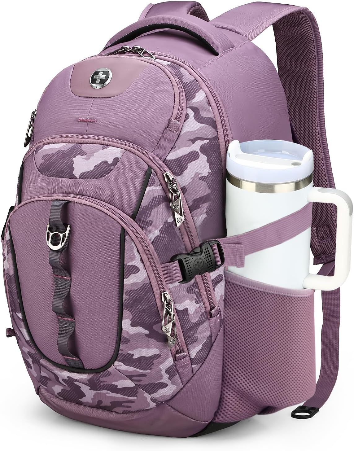 Swissdigital Design Laptop Backpack with USB Charging Port, Travel Backpack Fits 15.6 inches Computer, 31L College School Backpack for Men, Pink Camo | SD803