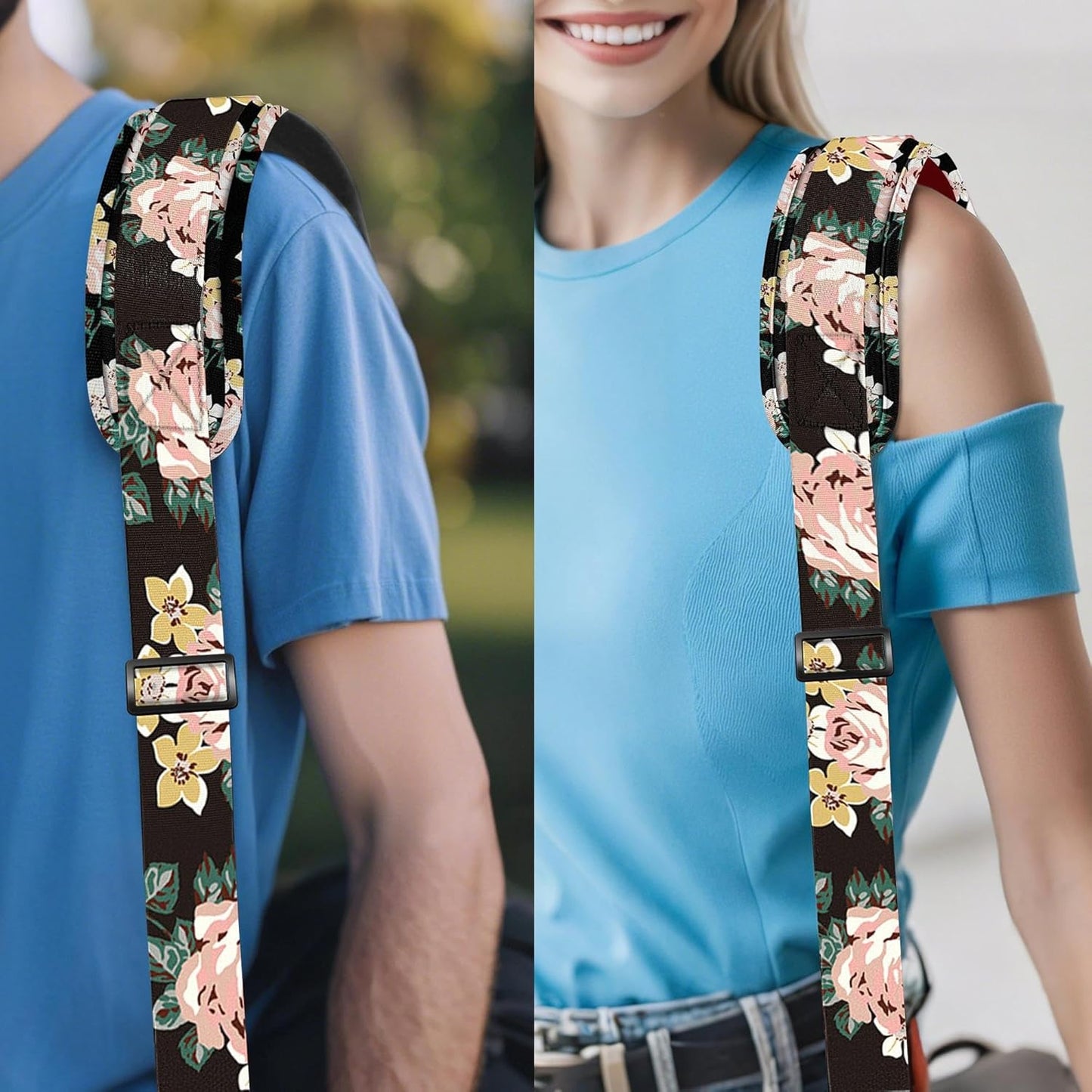 ZINZ Shoulder Strap - 59 Inch Universal Heavy-duty Adjustable Strap with Ultra-thick Fixed Breathable Pad for Laptop, Gym, Camera Bag and More -Black Rose