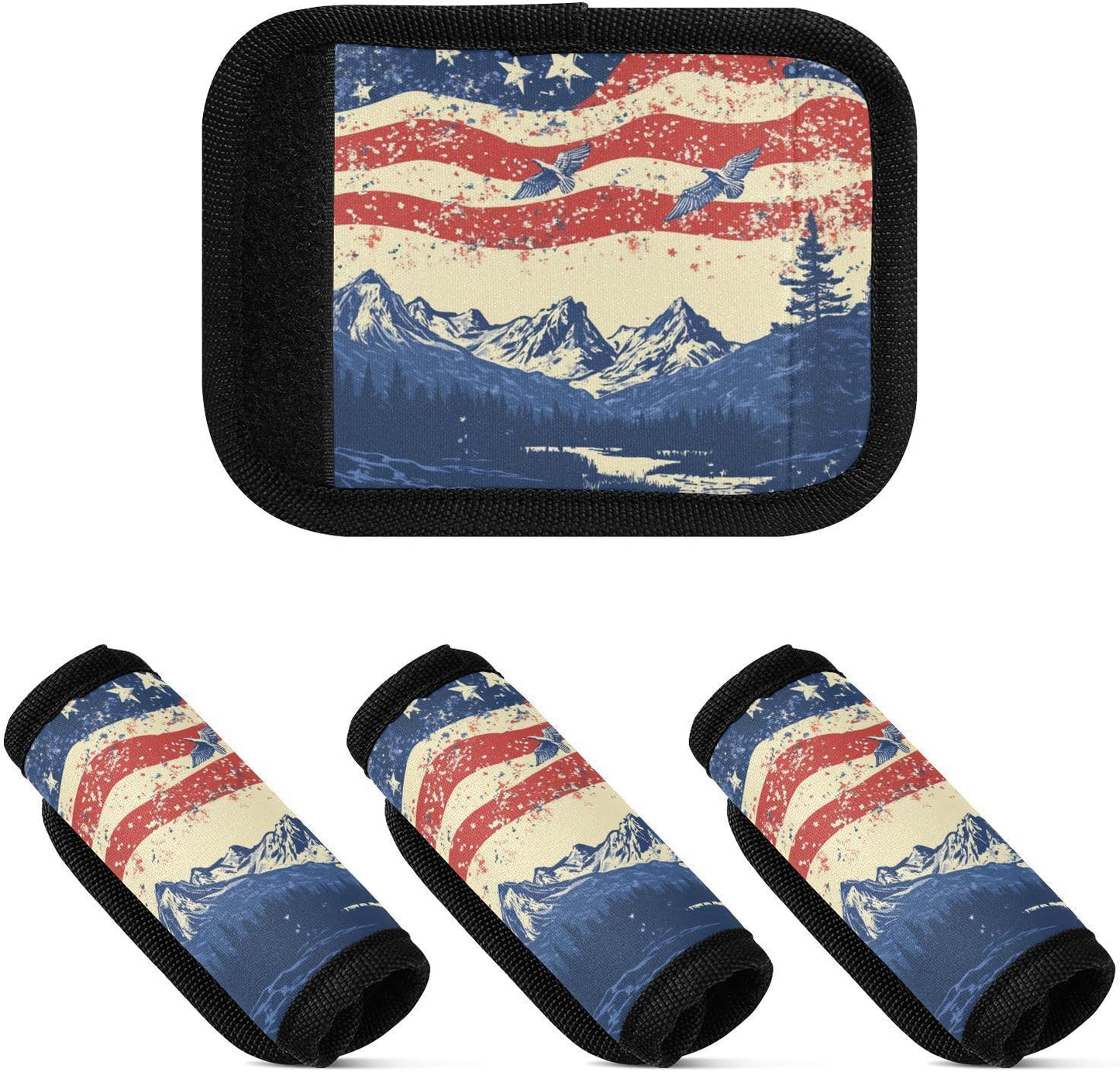 July 4th Flags Mountains Blue 2 Pack Luggage Handle Wraps Covers for Suitcase Identifiers Bag Tags Travel Accessories