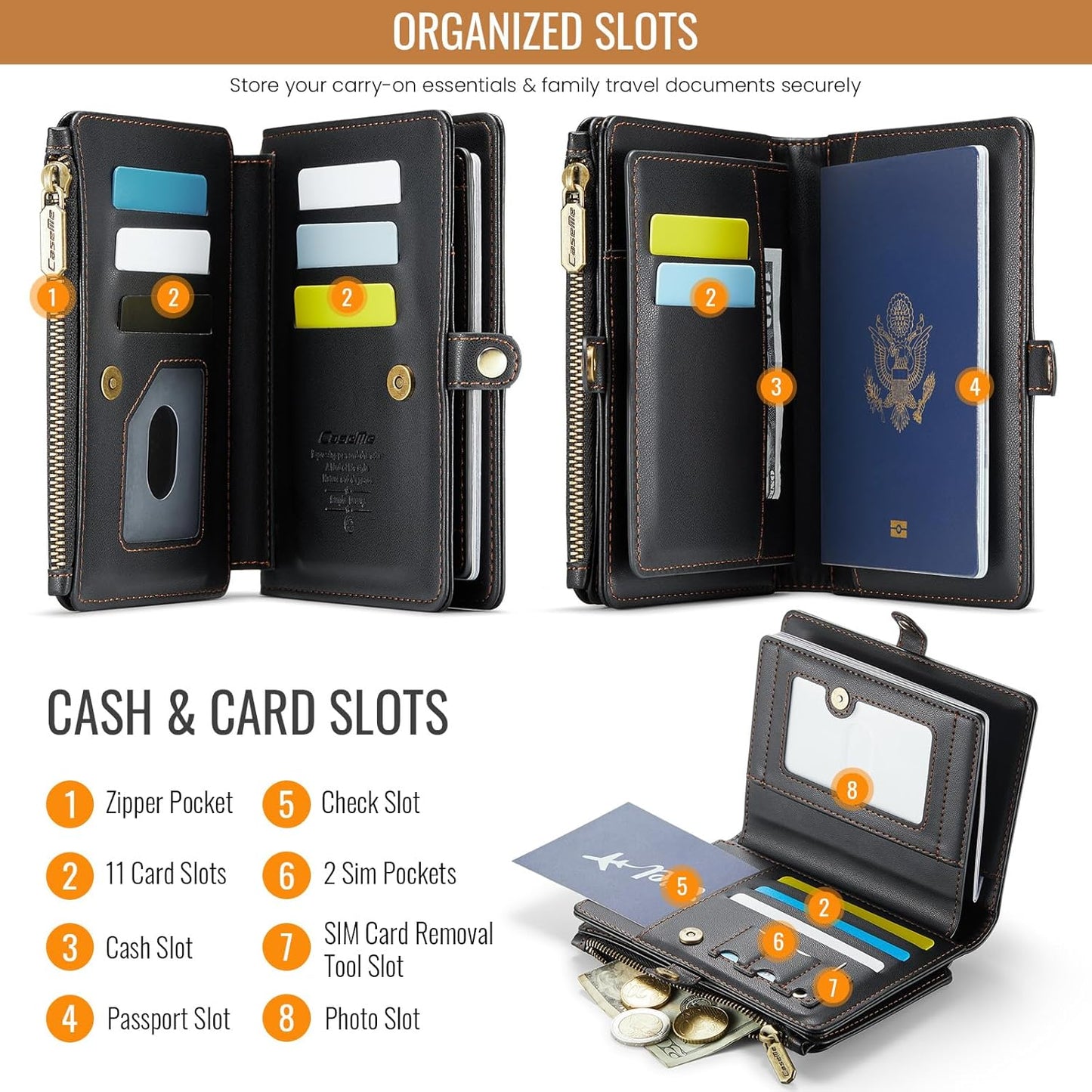 ASAPDOS Passport Holder Wallet Case Wallet for Men Women Black