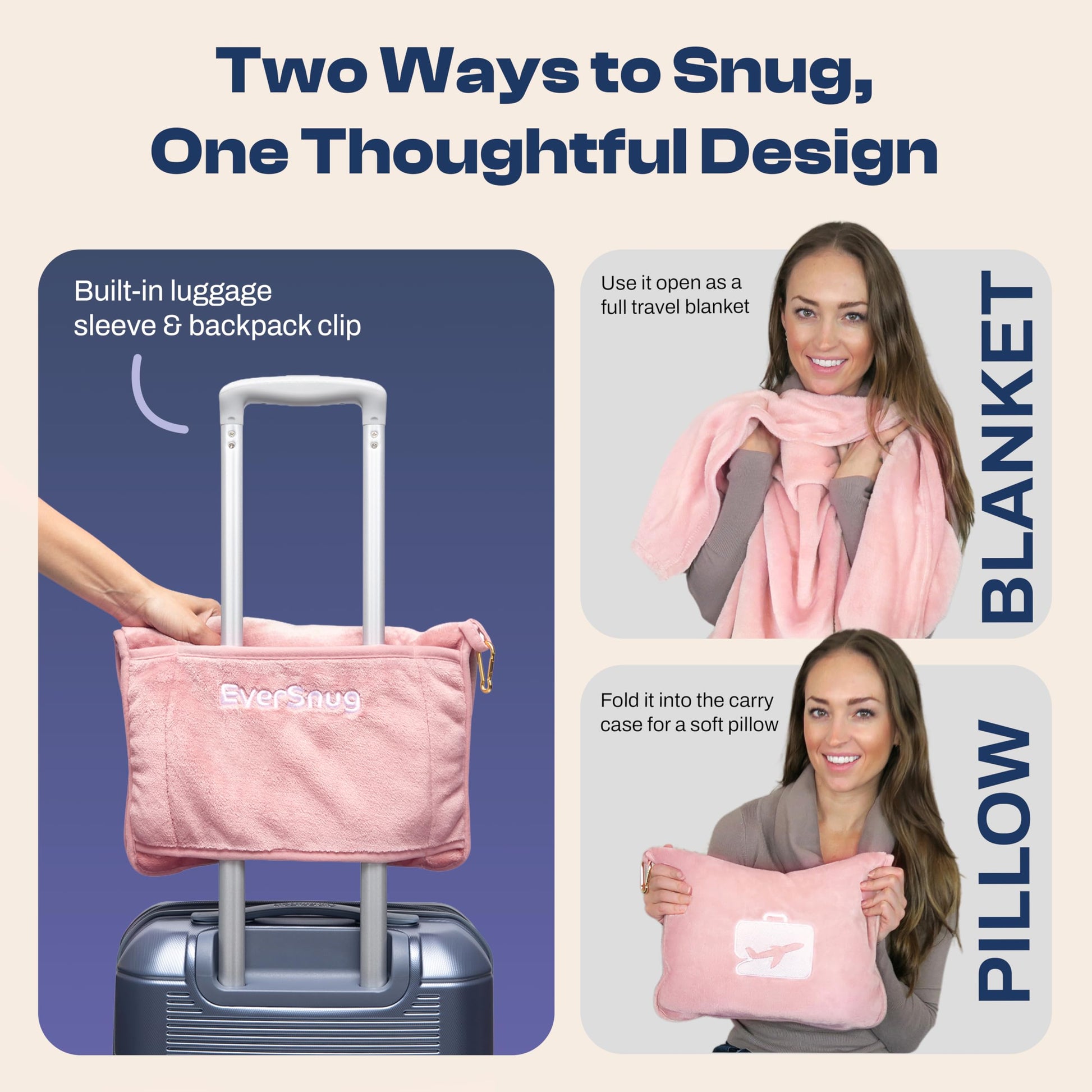EverSnug Travel Blanket and Pillow - Premium Soft 2 in 1 Airplane Blanket with Soft Bag Pillowcase