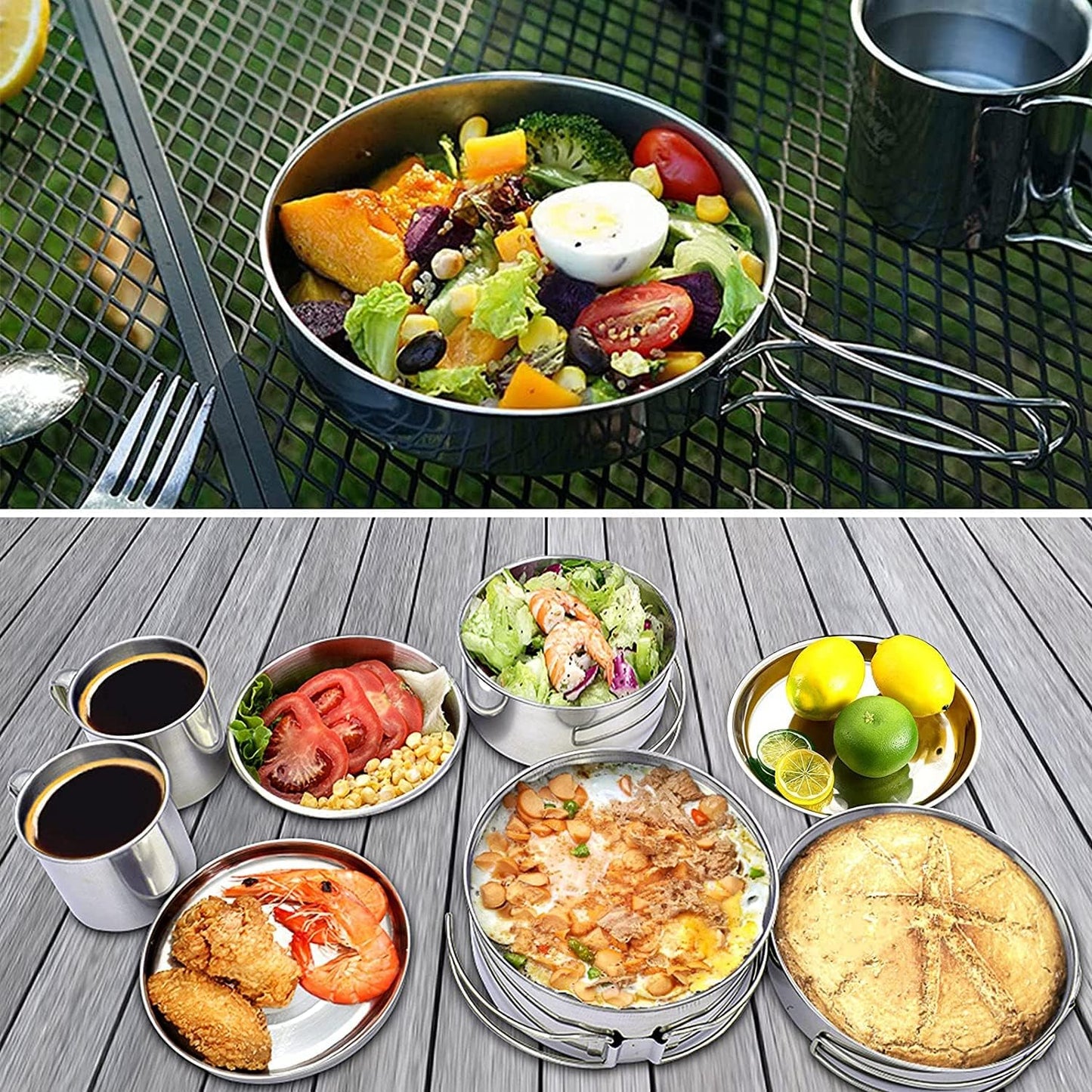 BeGrit Backpacking Camping Cookware Mini Picnic Camping Cooking Mess Kit with Pot and Pan Set for