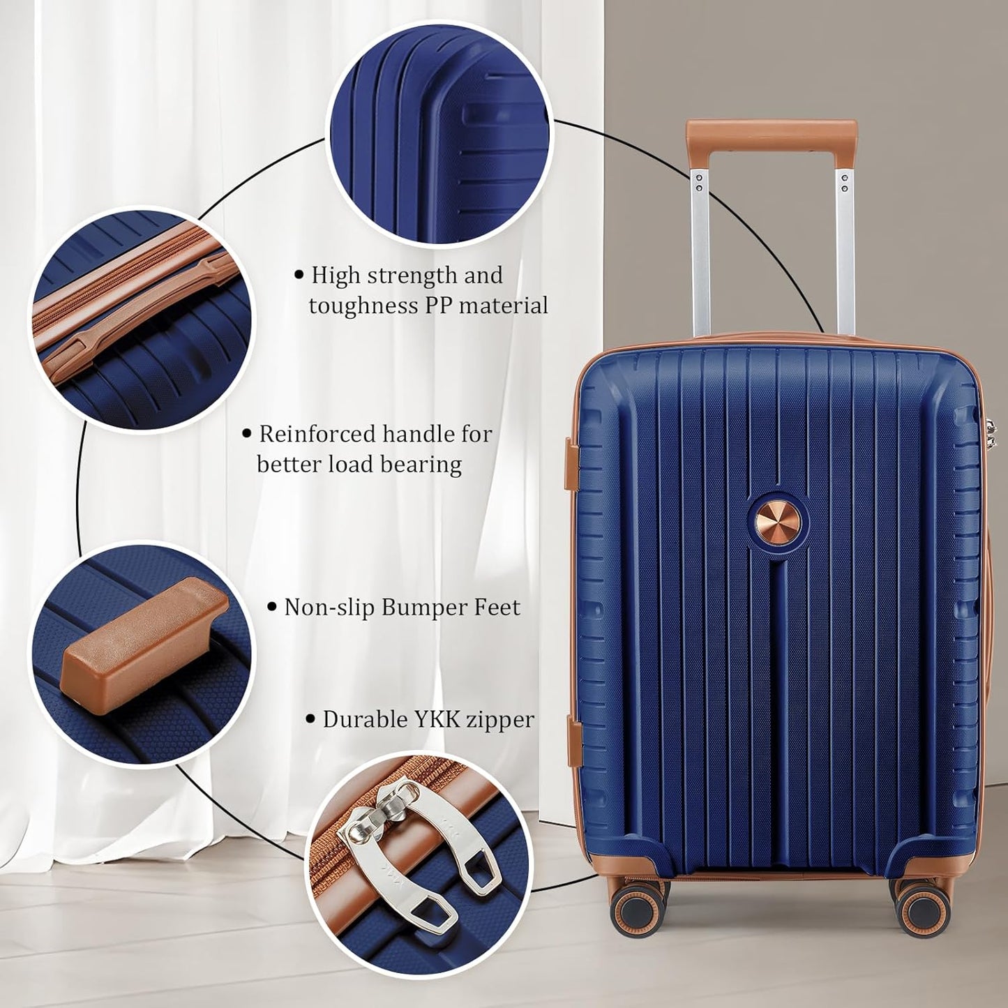 Joyway Luggage Sets 2 Piece PP Hardshell Carry on Suitcase and Checked Luggage, Travel Lightweight Suitcase Set with Double Spinner Wheels and TSA Lock (Navy Blue, 20+28 inch)