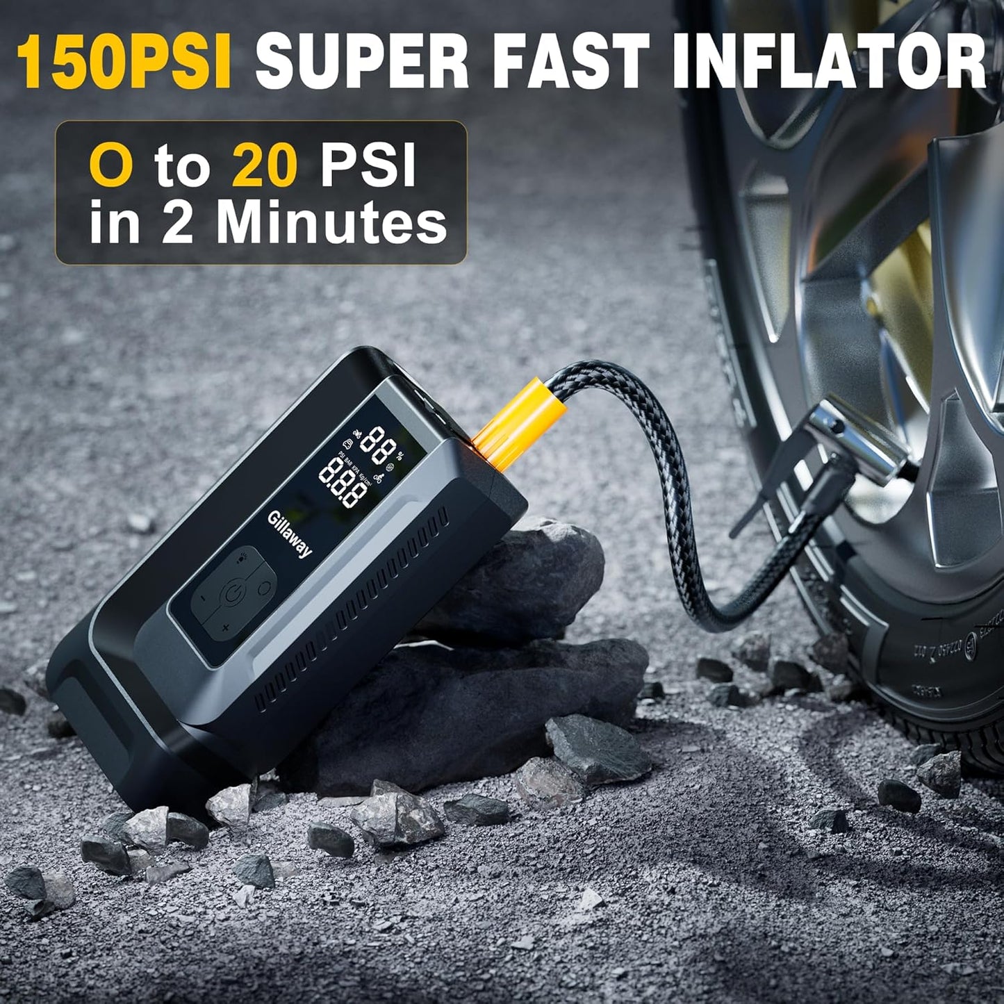 Jump Starter 4500A Car Jumper Starter Portable with 150PSI Tire Inflator, Battery Jumper Starter Portable, Air Compressor, Flashlight and Power Bank