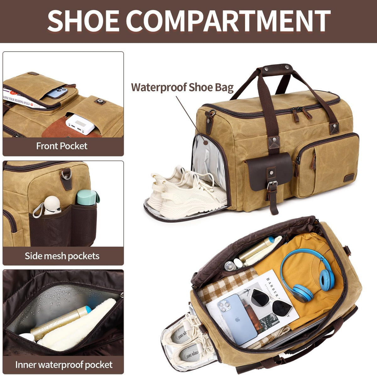Travel Duffle Bag Weekender Bag with Shoe Compartment Overnight Bag for Men Travel Bag Carry On