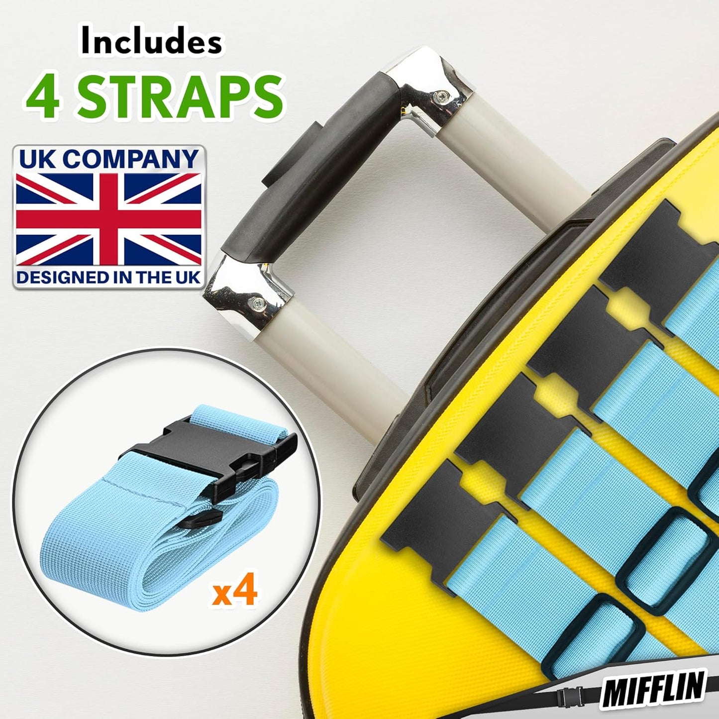 Luggage Straps - Blue, 78" Long, 2 Inches Wide, 4 Pack - Adjustable Nylon Belt for Travel Suitcases & Bags - by Mifflin-USA