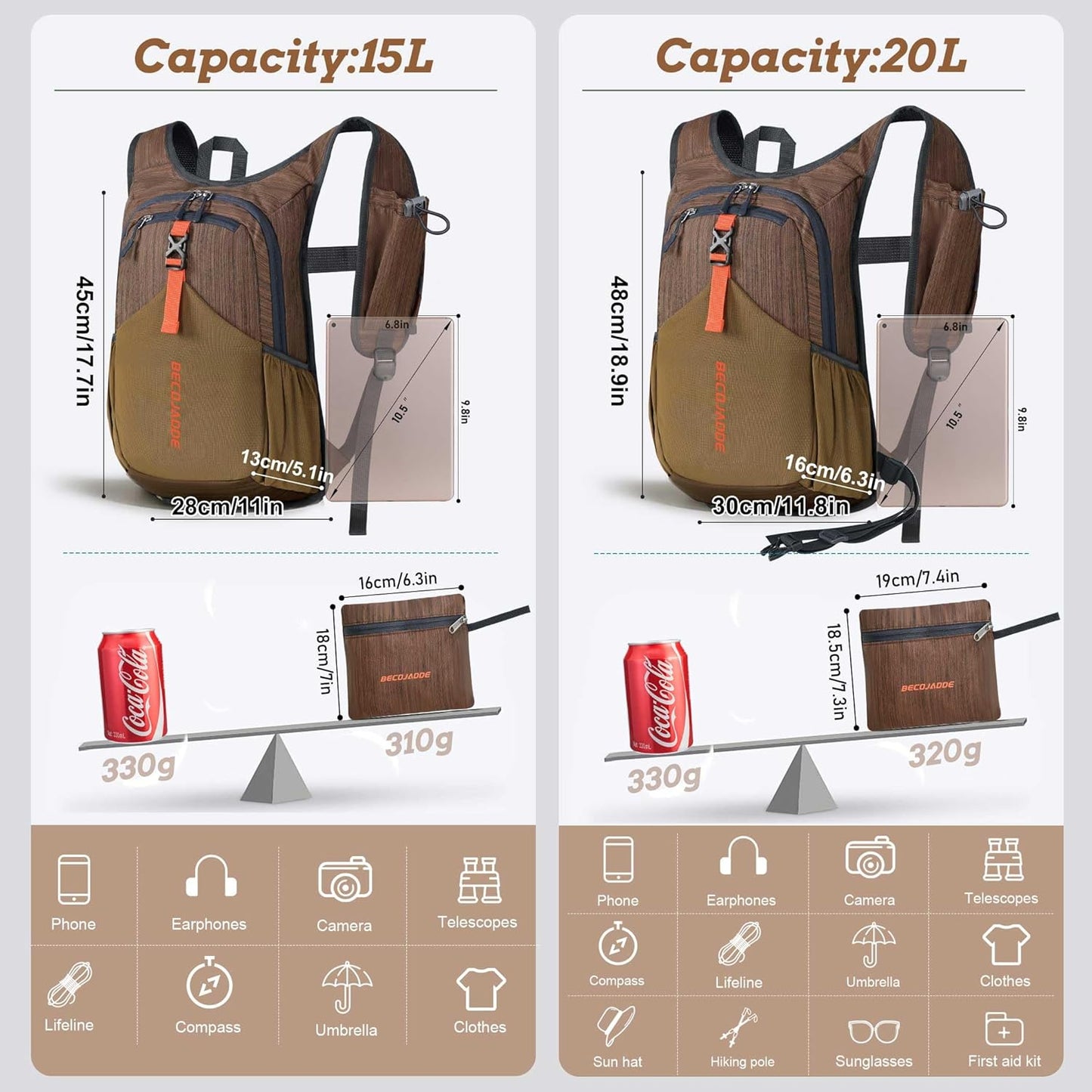 20L Small Hiking Backpack for Men Women Foldable Packable Back Pack Ultralight Hiking Daypack for