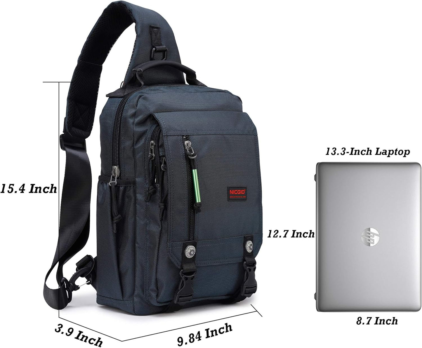 NICGID Sling Bags Chest Shoulder Backpacks, 12.5'' 13.3'' 14.1'' 15.6''Laptop Backpack Crossbody Messenger Bag Travel Outdoor