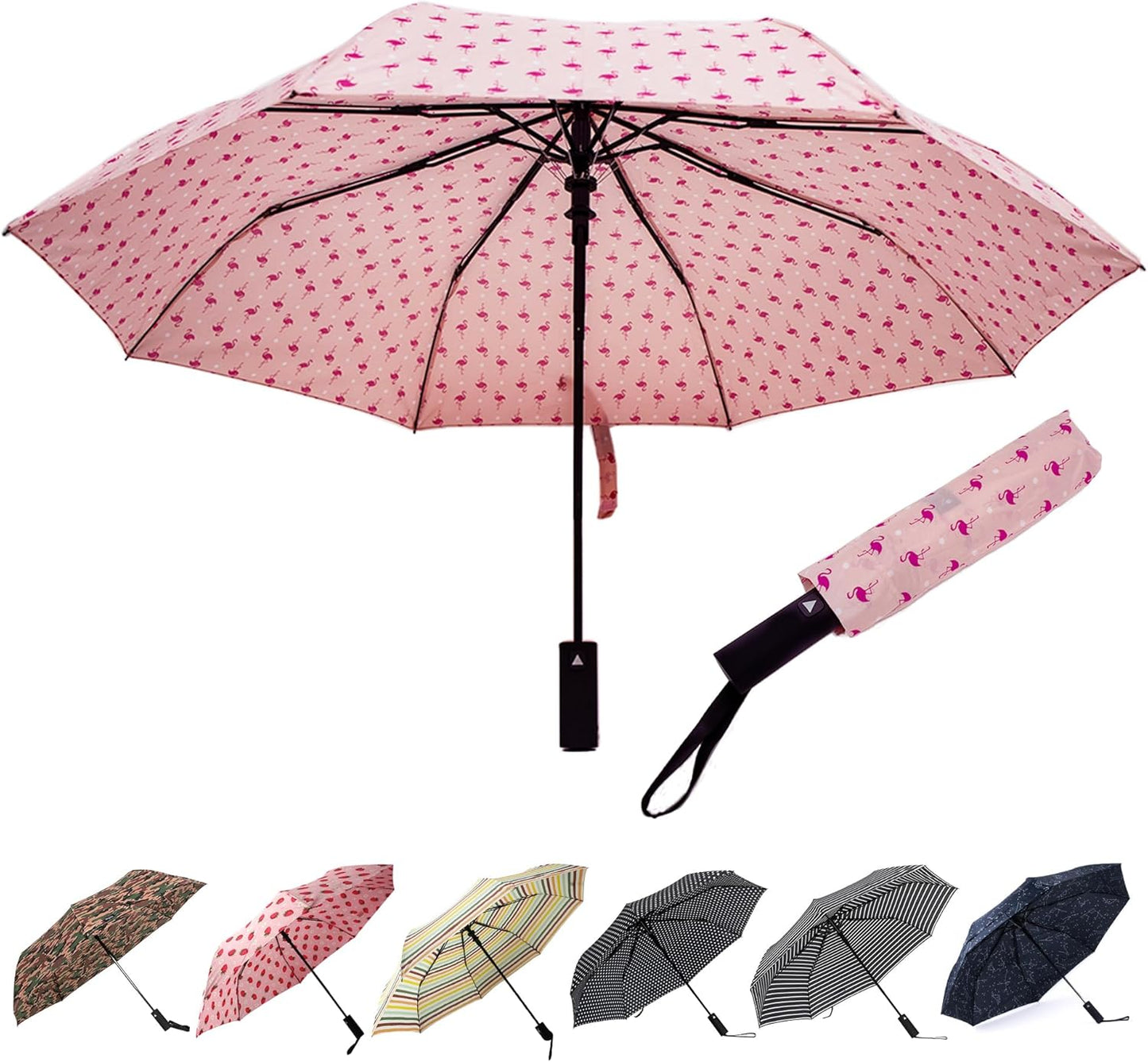 Nollia Windproof Automatic Travel Umbrella, Compact Portable with Reinforced Ribs for Sun & Rain