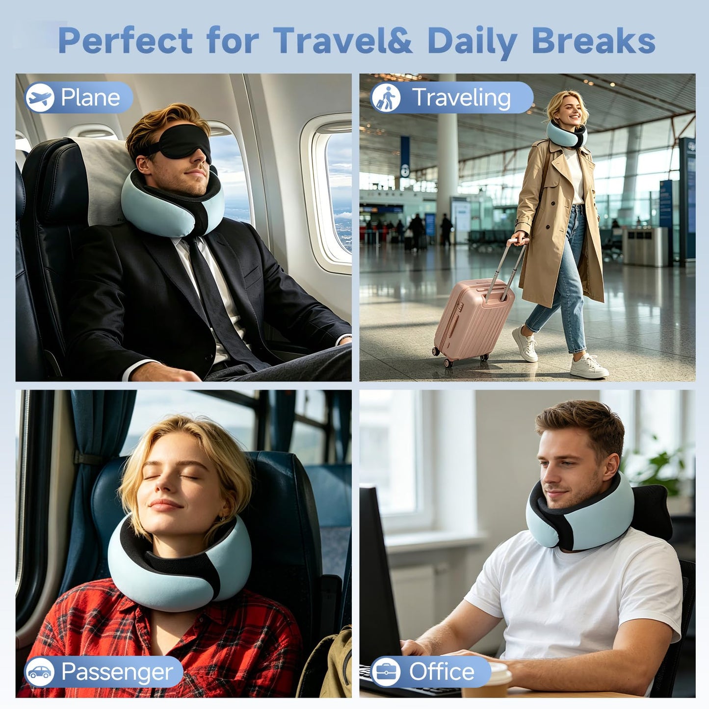 Travel Pillow for Airplanes, Memory Foam Airplane Neck Pillow for Train