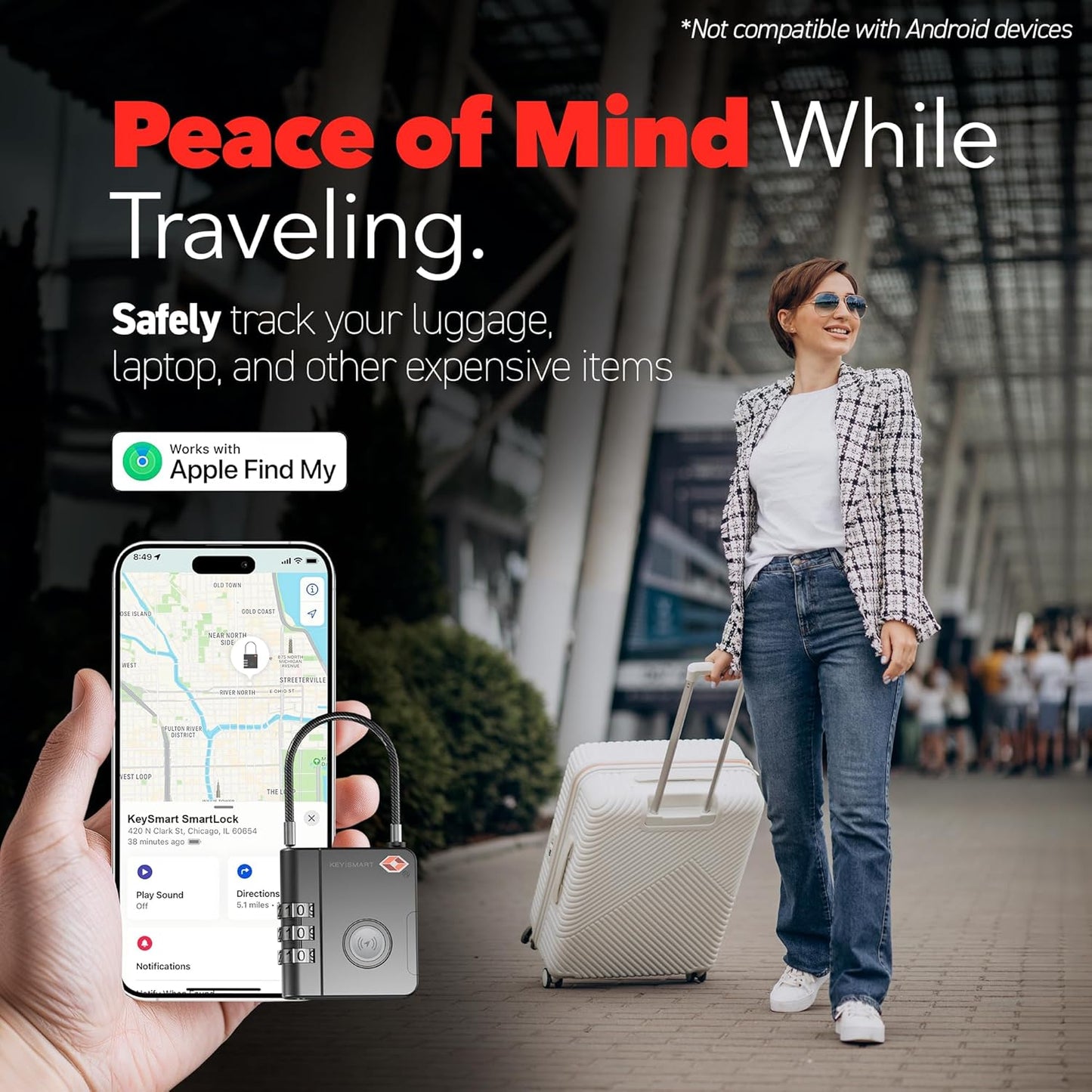 KeySmart SmartLock Tracking Luggage Locks, TSA Locks for Luggage, GPS Tracker, Combination Lock