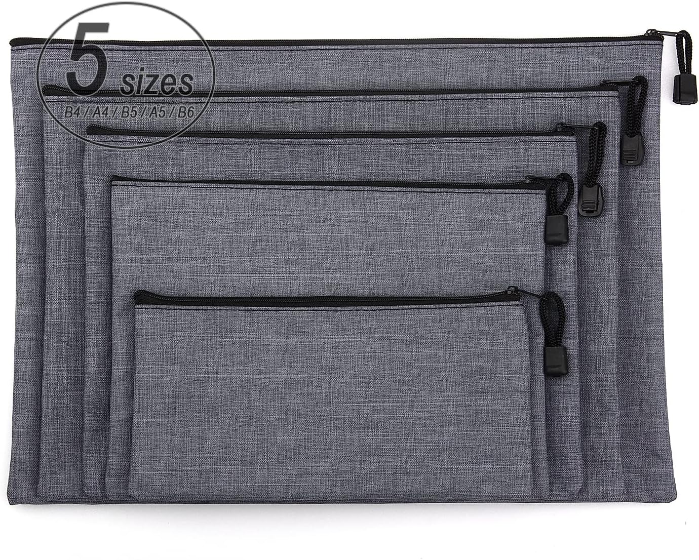 5 Pack Canvas Zipper Tool Bag Set - 5 Sizes B4 A4 B5 A5 B6, Heavy Duty Waterproof Multipurpose Utility Multi Tool Storage Pouch Case for Organizing & Sorting Household Tools, Spare Parts (Gray)