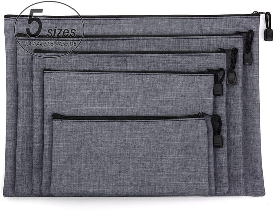 5 Pack Canvas Zipper Tool Bag Set - 5 Sizes B4 A4 B5 A5 B6, Heavy Duty Waterproof Multipurpose Utility Multi Tool Storage Pouch Case for Organizing & Sorting Household Tools, Spare Parts (Gray)
