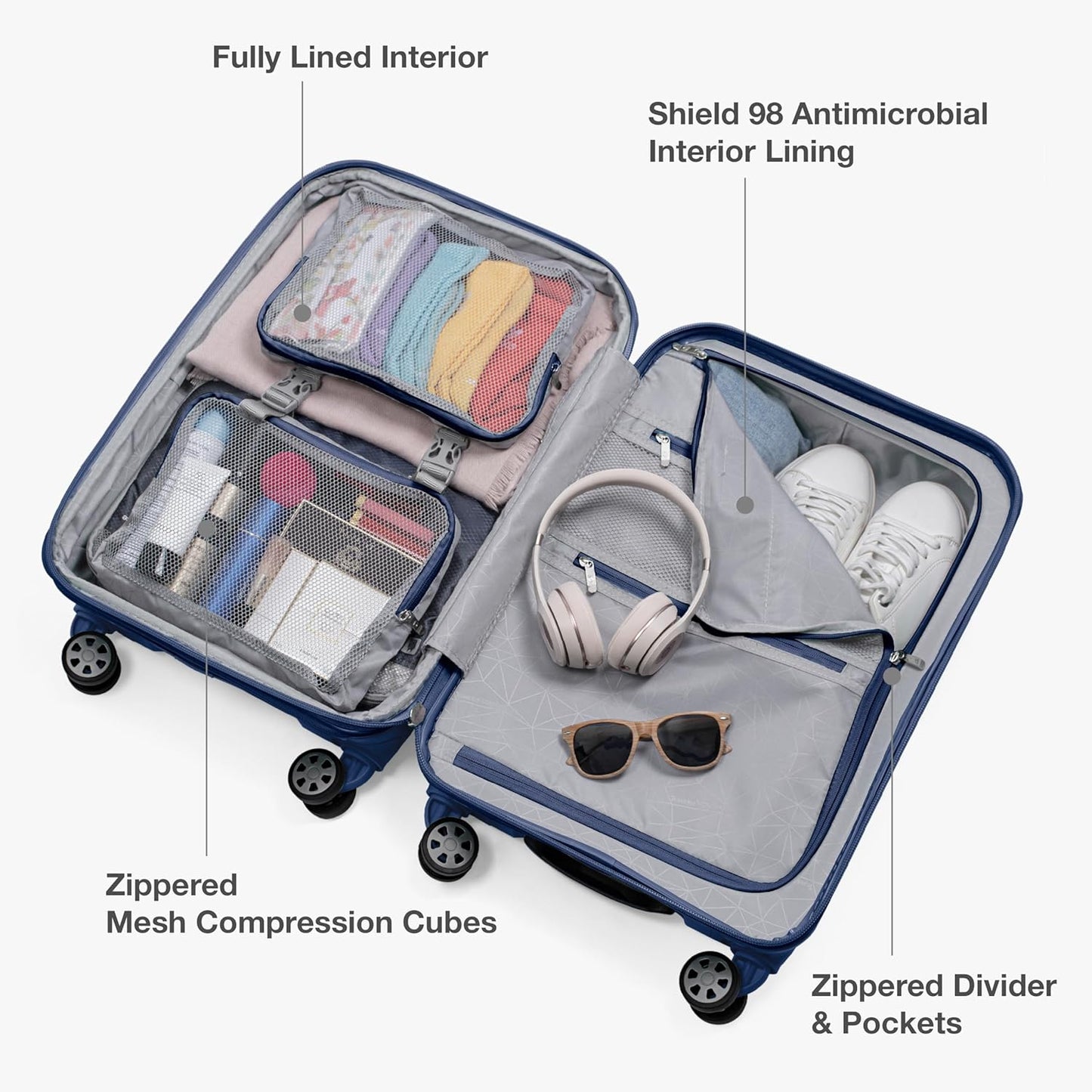 Traveler's Choice Pagosa Indestructible Hardshell Expandable Spinner Luggage, Navy, 30-Inch Large
