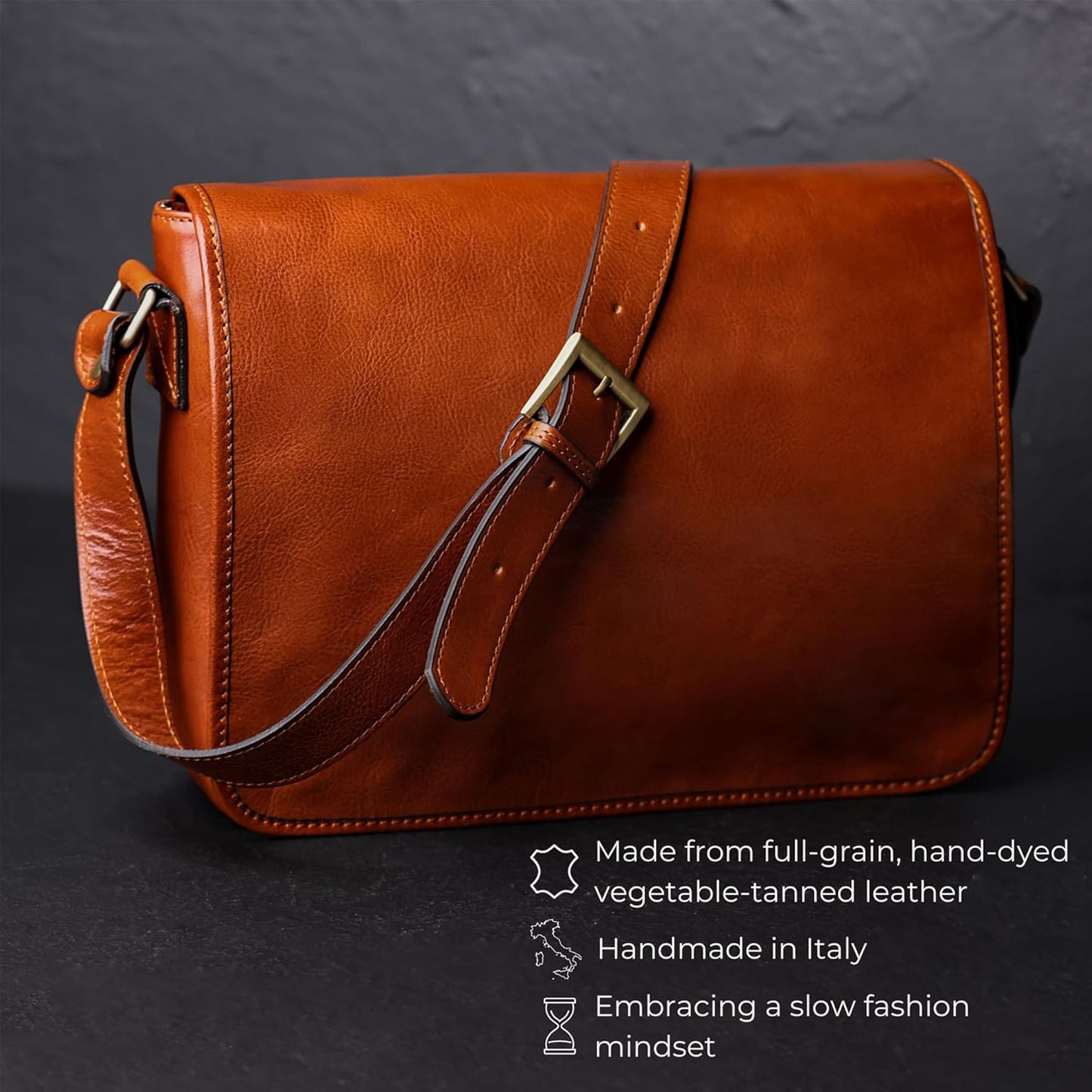 Time Resistance Leather Messenger Bag for Men, Handmade Crossbody Bag, Shoulder Bag Made in Italy