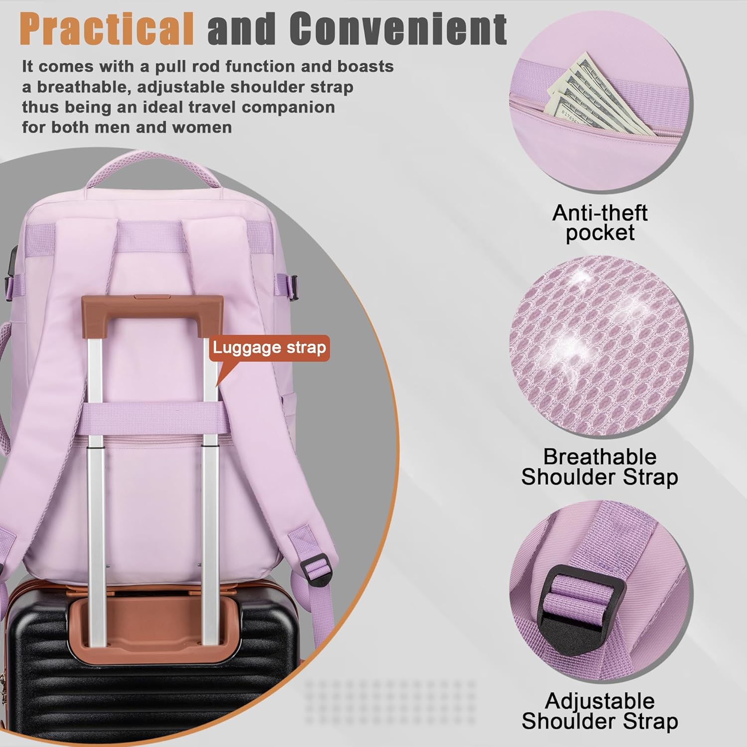 40L Travel Backpack with USB Charging Port, Water-Resistant Carry On Backpack for Men Women