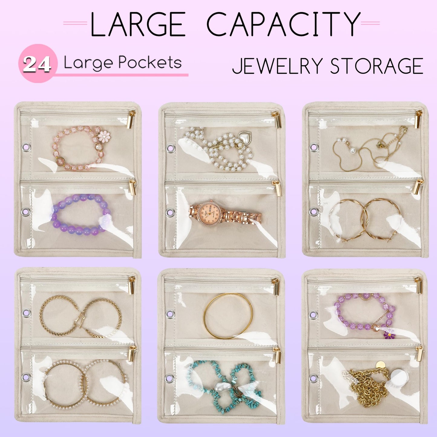 LingLingo Travel Jewelry Organizer Case,Jewelry Bags for Traveling, Jewelry Binder with 24 Pcs