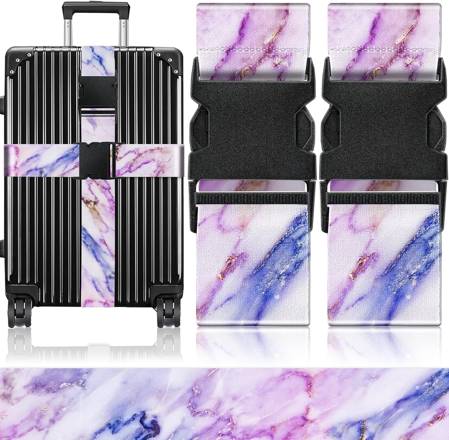Slohif Luggage Straps for Suitcases Travel Belt Accessories Luggage Connector Identifiers Over Handle with Buckle Unique Nylon Adjustable Strap for Sleeping Bag Car Seat Purple Marble(2 Pack)
