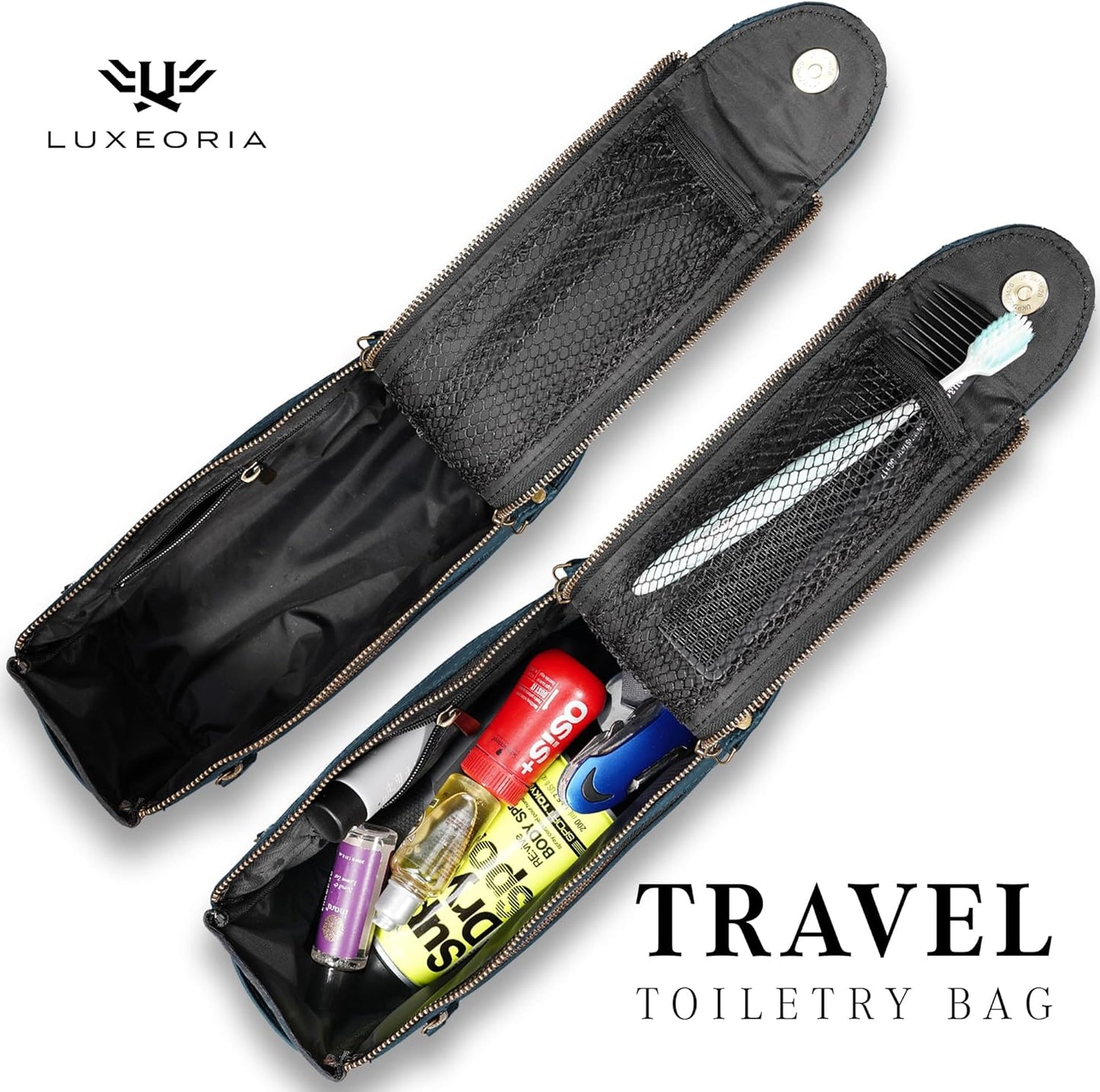 LUXEORIA Genuine Leather Toiletry Bags for Men and Women, Handmade Premium Leather Dopp Kit and Shaving Bag, Cosmetic Bag for Womens and Mens, Travel Essentials & Organizers