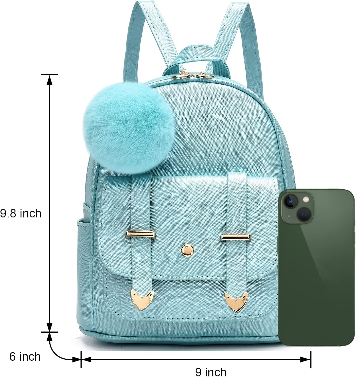 I IHAYNER Girls Fashion Backpack Mini Backpack Purse for Women Teenage Girls Purses PU Leather Pompom Backpack Shoulder Bag