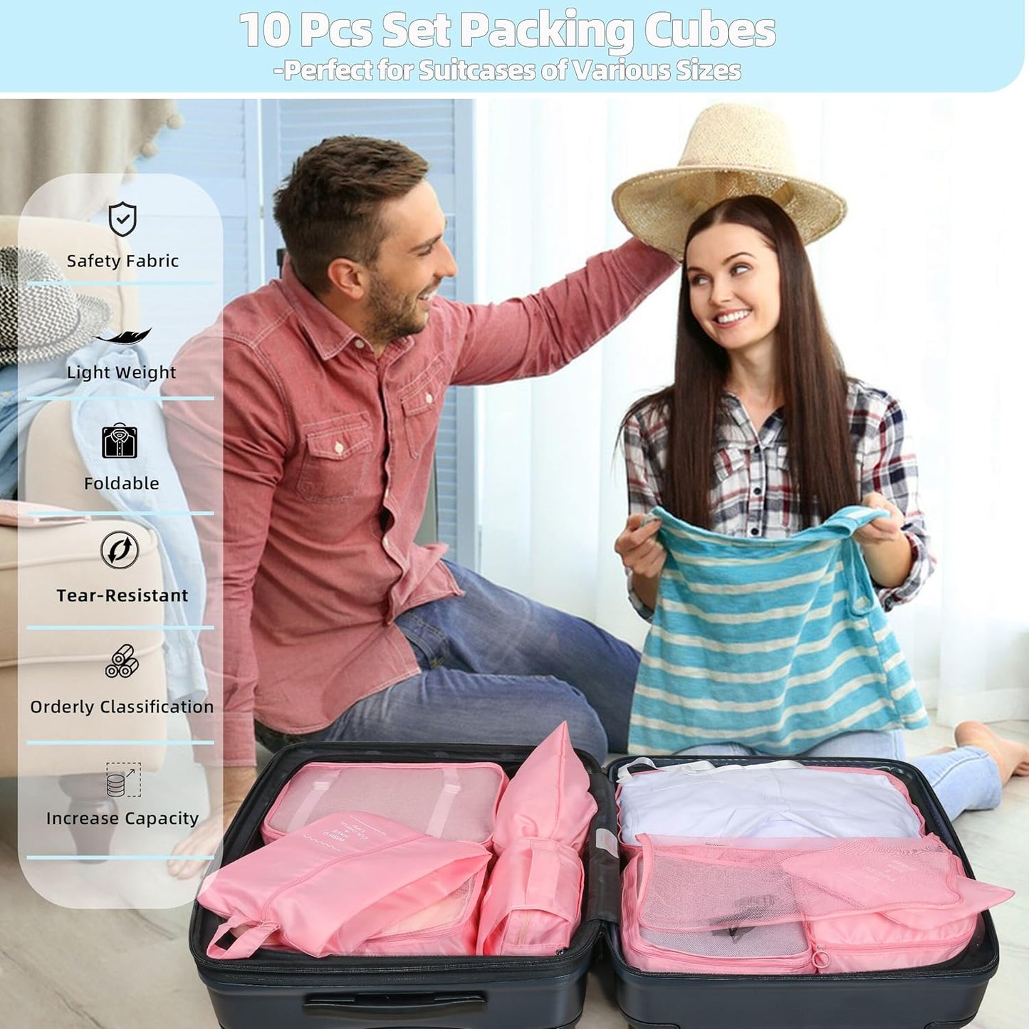 10 Pcs Set Packing Cubes - Travel Packing Organizers, Expandable Suitcase Organizer, Luggage