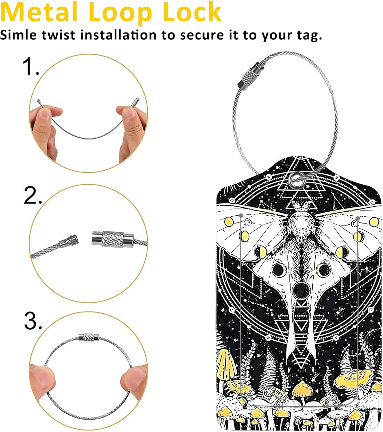 2 Pack Luggage Tag for Suitcase,Beautiful Creative Butterfly and Mushroom PU Leather Suitcase Tags Identifiers with Privacy Name Address Labels and Durable Steel Loop for Women Men Travel