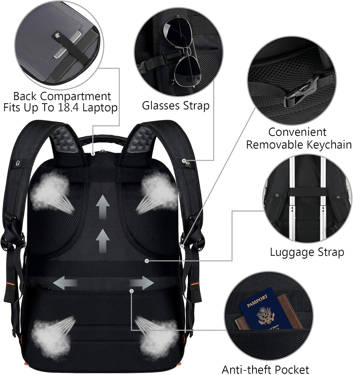 VECKUSON 18.4 Laptop Backpack for Men, 55L Extra Large Gaming Laptops Backpack with USB Charger