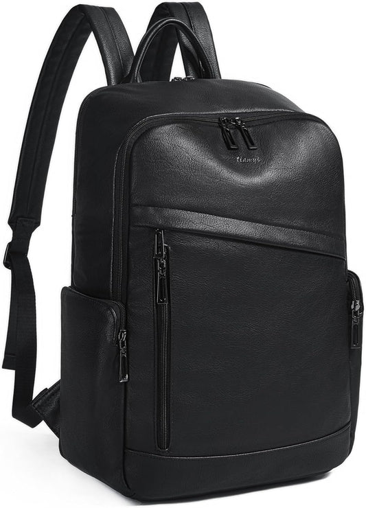 Computer Backpack for Women Soft Leather Back pack with 15.6 inch Laptop Compartment, Fashion Ladies Travel Backpack, Black