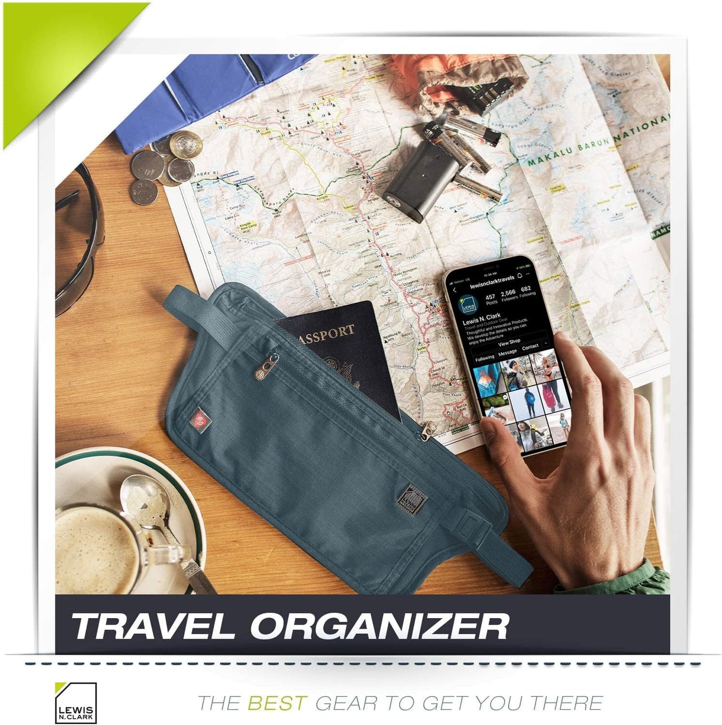 Lewis N. Clark RFID Blocking Money Belt Travel Pouch Waist Stash + Credit Card, Id, Passport Holder