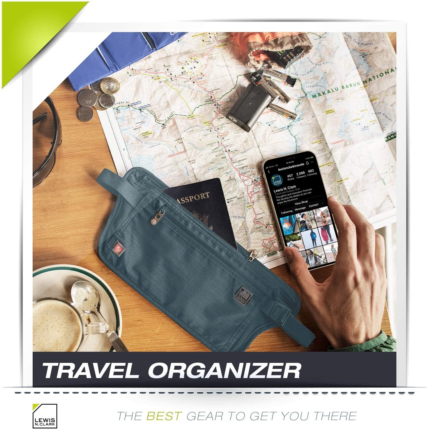 Lewis N. Clark RFID Blocking Money Belt Travel Pouch Waist Stash + Credit Card, Id, Passport Holder