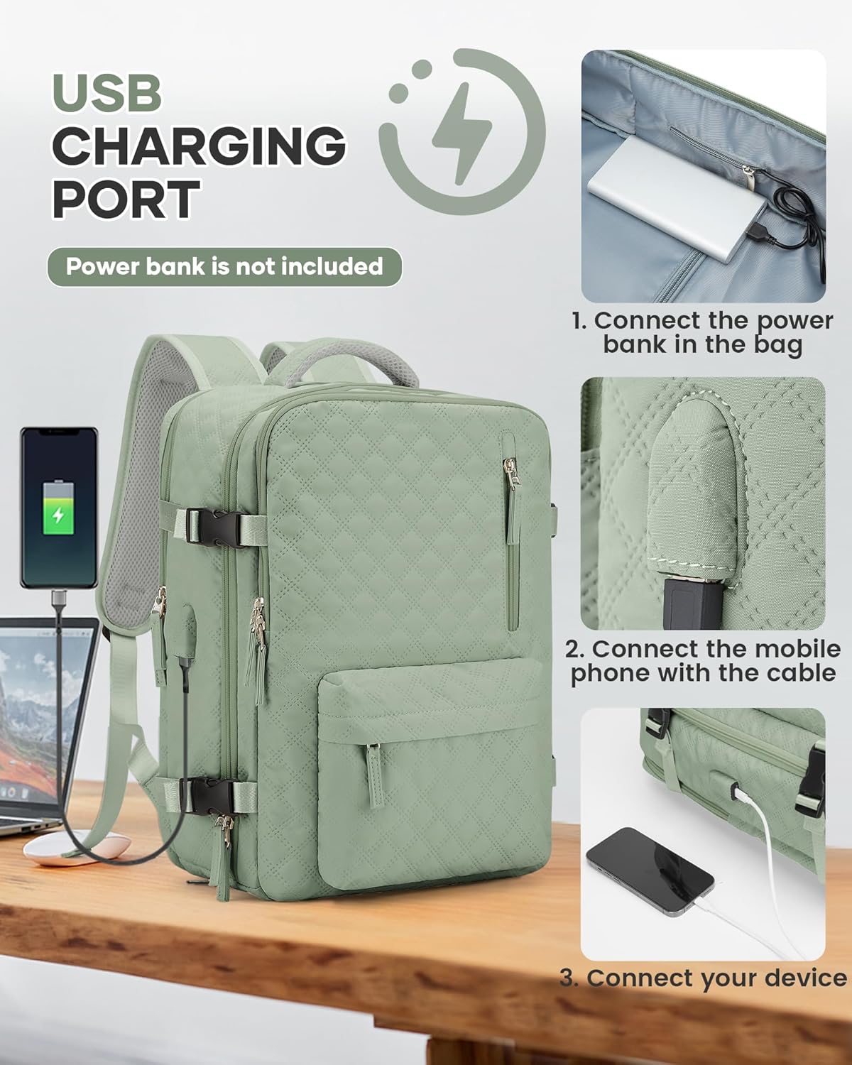 Travel Vacuum Storage Backpack with Air Pump Vacuum Seal Compression Space Saver Bags Clothing Vacpack 18x14x8 inches Travel Bag Carry on Personal item Laptop Work Backpacks Women LightGreen