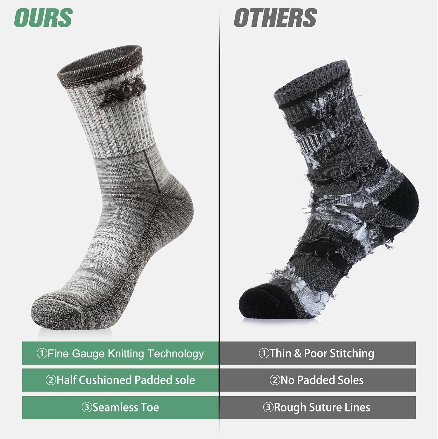 innotree 3 Pack Men's Merino Wool Hiking Socks, Micro Crew Cushioned Hiking Walking Thermal