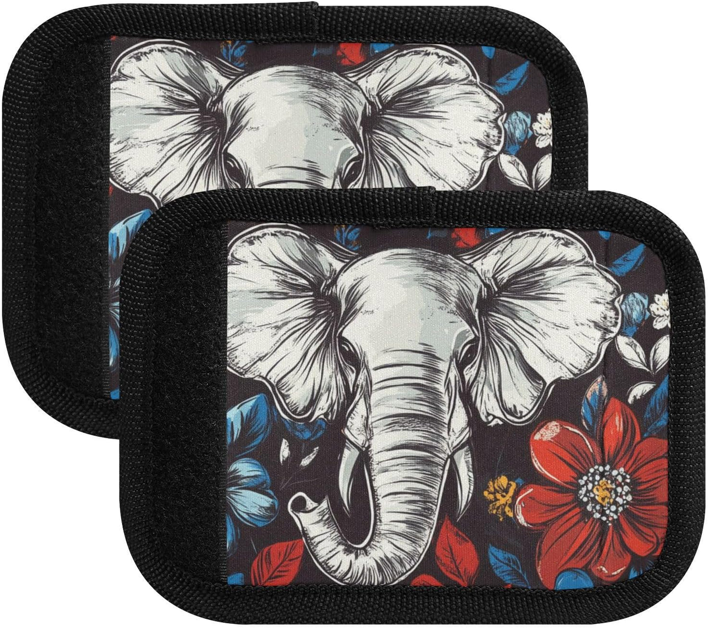 Elephant Abstract Flowers Colorful 2 Pack Luggage Handle Wraps Covers for Suitcase Identifiers Bag Tags Travel Accessories